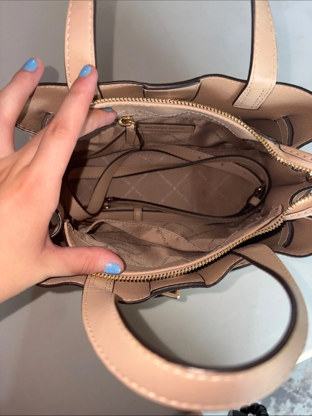 Michael Kors Nude tan Pebbled Leather Satchel with Gold Hardware